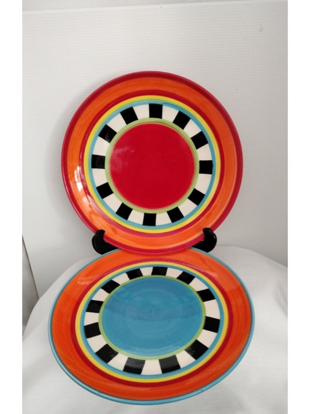Pueblo Springs  Multicolor Stripe Stoneware Dinner Plate 10"5 Round Set Of 3